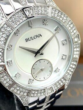 Bulova Women's Watch 96L291 Quartz White Mother of Pearl Dial Crystal Accent